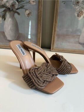 Steve Madden Women's bronze Beaded Knot Heeled Sandals